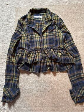 Free People Plaid Ruffle Flannel